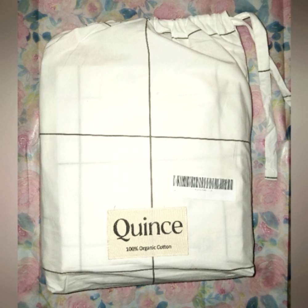 Classic Organic Cotton Percale Duvet Cover + 2 Shams TWIN Bedding Set Windowpane - Picture 2 of 10